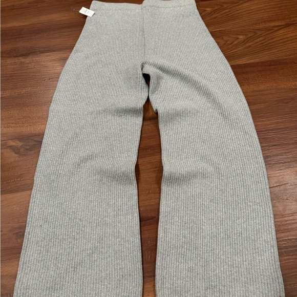GAP Ribbed Knit Lounge Pants L Petite Gray Wide Leg Soft Cozy Stretch - Picture 2 of 8